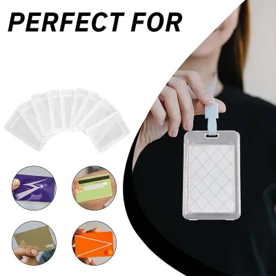 Wholesale Clear Plastic ID Badge Holder, 4.4x2.7in Vertical Card Case with Lanyard Slot for Credit Cards and Work Passes