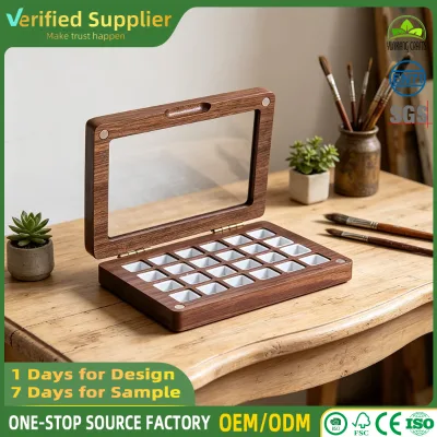 Exquisite Solid Wooden Paint Storage Box Multiple Grids for Handmade Watercolor Pigment Packing