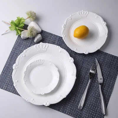 Crown Embossed Ceramic Dinner Dish European Retro Western Tableware Steak Plate Custom Logo