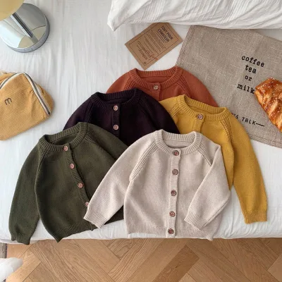 Winter Infant Button Tops Newborn Baby Knitted Fashion Sweater Coat Kids Casual Long Sleeve Cardigan