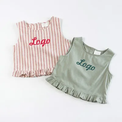 Kids Linen Custom Singlets Vest Tank Tops Cotton Casual Plus Size Sleeveless Tee Shirt Chill Loungewear Girl Summer