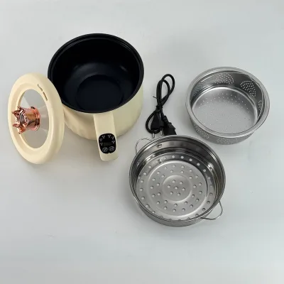 Multifunction Electric Skillet 1.8L 450W Nonstick Inner Pot Glass Window Lid Porridge Soup Cooker for Household Cooking KL02009