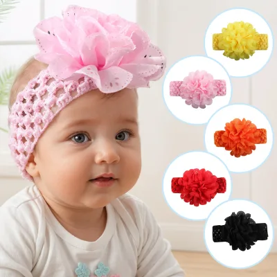 HZO-25065 Kids Baby Hairband Girls Toddler Soft Hair Band Colorful Lace Flower Elastic Headbands