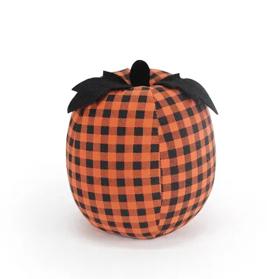 Boheng Harvest Festival Halloween Thanksgiving Decorations Fall Autumn Orange Plaid Stuffed Artificial Pumpkins