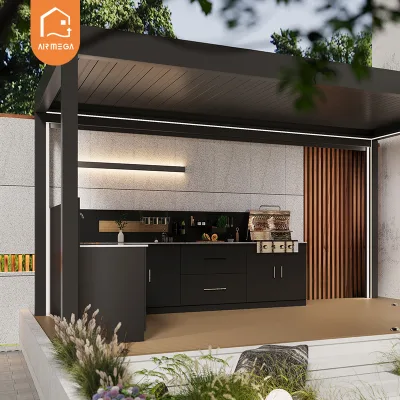 Commercial Outdoor Kitchen Design with Pergola Garden Barbecue Set Operation Table for Dining Outdoor Furniture