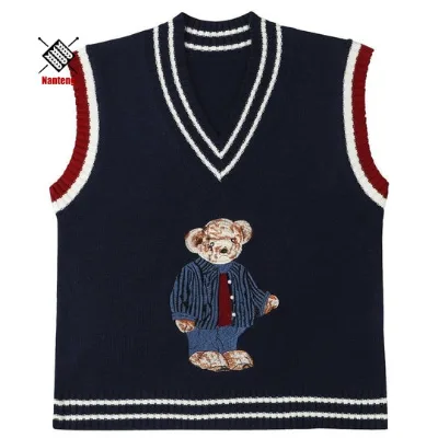 New Fashion OEM Design Fitted Mens Knitted Wool Vest Custom Sweater