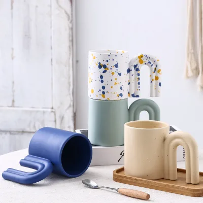 Splash-Ink Glass Coffee Mug 500ml Food Grade American Style Korean Popular Coarse Pottery