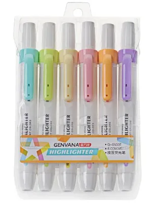 High Quality Vivid Color Pastel Color Yellow Blue Green pink Orange Purple Color Retractable Highlighter Pen