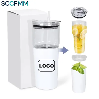 SCCFMM Sublimation 2-in-1 Split-Style Dual-Use 25oz Glass + 15oz Stainless Steel Travel Cup Water Bottle 6-12H Thermal