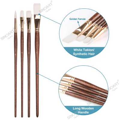SINOART Personalized 4pcs Artist Painting Brush Set Featuring Synthetic,Long Handle Taklon, and Oil Paint Brush Set for Pinceles