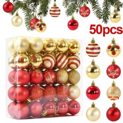 Christmas Ball Decoration Gift Box Electroplated Painted Plastic Balls Christmas Tree Ornaments Wedding 4cm Pack 50
