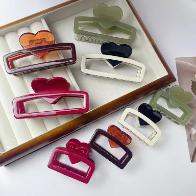 Red love Heart Shape Hair Claw Cellulose Acetate Korean Hair Claw for Women Black and White Hair Claw Accessories