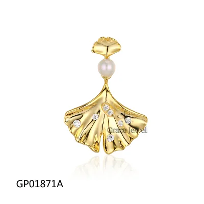 Grace Ginkgo Style 925 Silver Gold Plated Pearl Custom Necklace Pendant