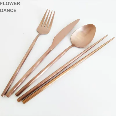 Stainless Steel 304 Korea Copper Color Cutlery with Spoon Fork Knife and Chopsticks