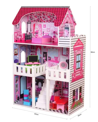 Wholesale Kids Doll House Educational Toy Children Wooden Dollhouse Mansion Cottage with 17pcs Miniature Furniture