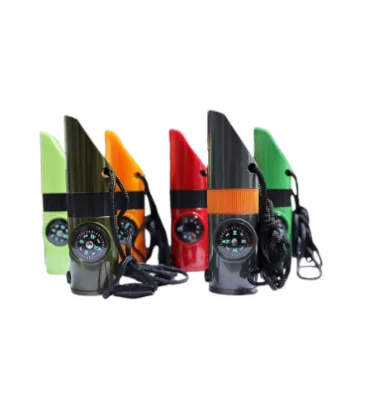 Multifunctional Emergency Survival Whistle Portable Outdoor Rescue Tool With Compass Magnifying Glass Flashlight & Thermometer