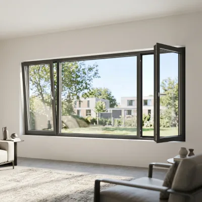 PNEJOY German Hardware Slim Frame Aluminum Dual Action Window Glass for Apartment Villa