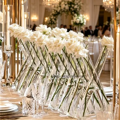 Modern High-quality Transparent Crystal Tripod Glass Vase Suitable for Wedding Events, Party Decorations, Dining Table Ornaments