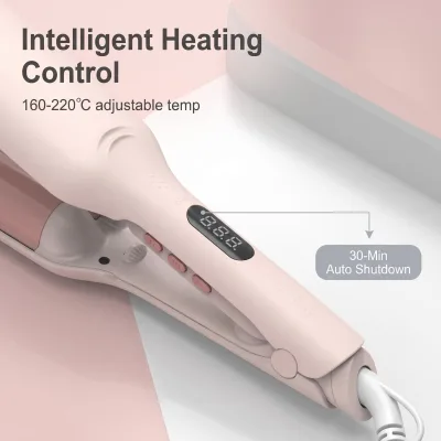 Deep Wave Hair Crimper for Effortless Beach Waves, 3 Barrel Hair Waver with Adjustable Heat ,Dual Voltage & Smart Timer