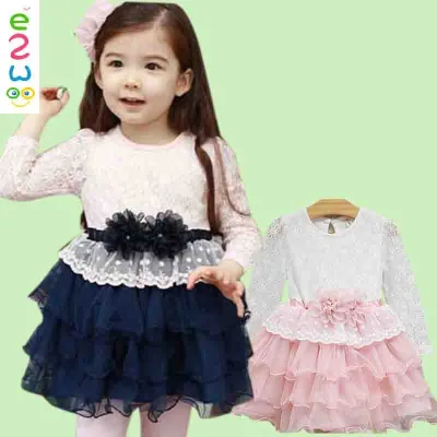 New Design Hand Made Long Sleeve Lace Baby Girl Dresses