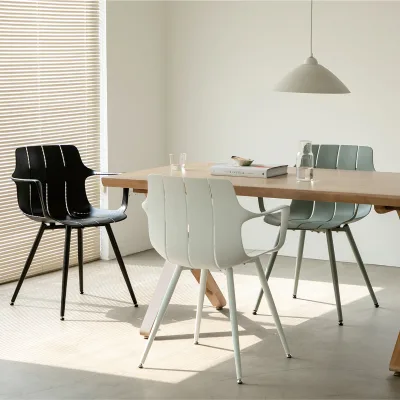 Scandinavian Ergonomic Plastic Armchair with Metal Frame Legs for Home Dining Room Side Chair Multi Color Optional
