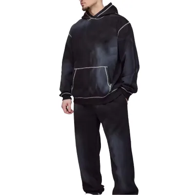 Men Streetwear Tie Dye Contrast Stitch Hoodie Tracksuit 2 Piece Set Casual Oversized Hooded Sweatshirt and Sweatpants