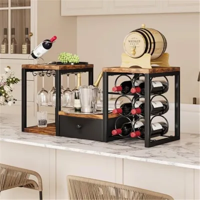 Wholesale Countertop Wine Holder Stand with Double Tiers Glass Bottle Organizer for Home Decor and Kitchen Storage