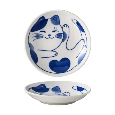 Ins Style High Beauty Soy Small Vegetable Sauce Cartoon Cat Pattern Dish Dipping Household Seasoning Dish Ceramic Plate