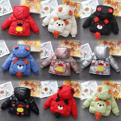 Hot Selling Baby Children's Warm Denim Animal Print Down Jackets Reversible Boys' Winter Clothes Breathable Cotton Shell