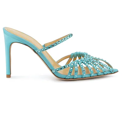 ANMAIRON High Quality Pointy Toe Womens Sandals Fashion Girls Slingback Shoes Luxury Crystal Shoes slippers