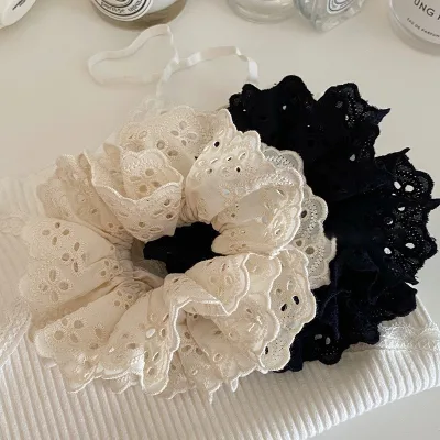 Beautiful Design White Black Lace Ballet Elastic Hair Ties Bands Accessories 13cm Large Double Layer Lace Women Girls Scrunchies