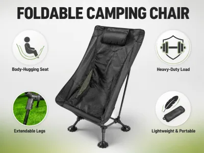 Oversized High Back Folding Camping Chair with Telescopic Legs, Heavy Duty Square Tube Outdoor Chair for Camping Fishing
