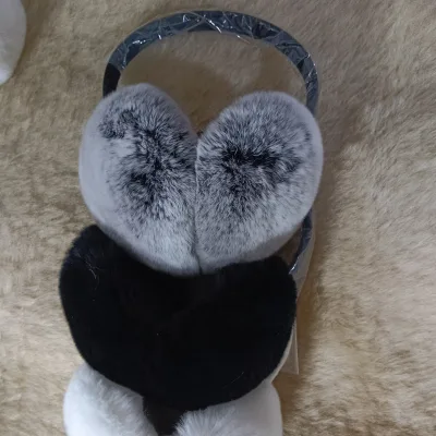 Fashion White Black Genuine Fur Rex Rabbit Fur Earmuffs Colors Adjustable Band Fluffy Fur Earmuffs