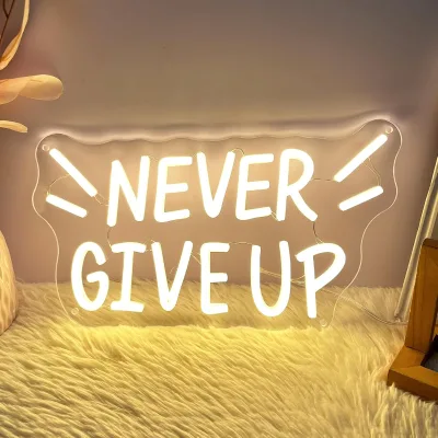 Never Give up Neon Sign Wall Decor for Study Room Decoration,Wall Art Lighting As Gifts for Kids or Friends
