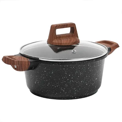 Brand European-Style Double Bottom Soup Pot with White Gray Dots Bakelite Handle Tempered Glass Lid