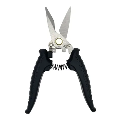 Industrial Grade Multipurpose Electrical Fiber Optic Serrated Scissors Japanese Stainless Steel 420J2 TPR Comfort Black Handle