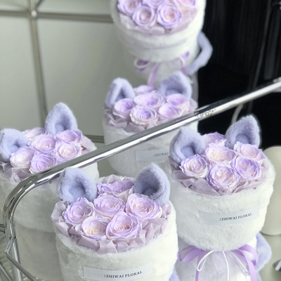 Cute Cat Ears Preserve Flower Eternal Rose Bouquet Valentines Day Gift 2025
