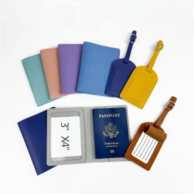 Multi-color PU Passport Holder Luggage Tag Gift Box Set-High-End Travel Organizer Anti-Loss Airline Tickets Document Holder