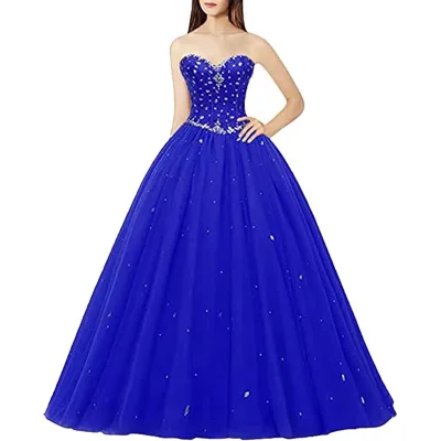 High Quality Blue Ball Gown Wedding Dress With Crystal Beads and Sequin 9 Colorways
