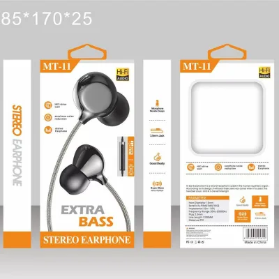 MT-11 Original Qwen JL Chipset HiFi Bass Earphones & Headphones 3.5mm Wired Music Earphone with IPX3 Waterproof and 1.2m Cord