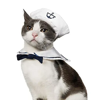 Cat Dog Sailor Costume Cat Sailor Outfit Navy Hat Cats Dogs Costume for Halloween, Christmas,Party