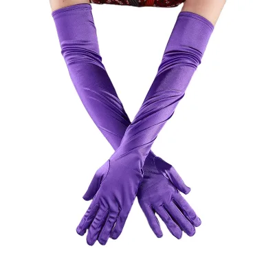 Elastic Satin Cosplay Women's Halloween Gloves Sexy Long Velvet Wedding Bridal Gloves