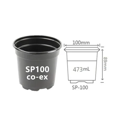 HUAJIN SP100 Co-Ex Pots 100mm 4\" Double-Color Thermoformed PP Plastic 473ml 0.5qt Round Nursery Greenhouse Plants Pot