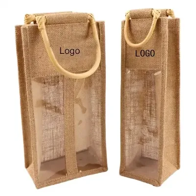 Fashionable Jute Wine Packaging Portable Gift Bags Waterproof Jute Gift Bag