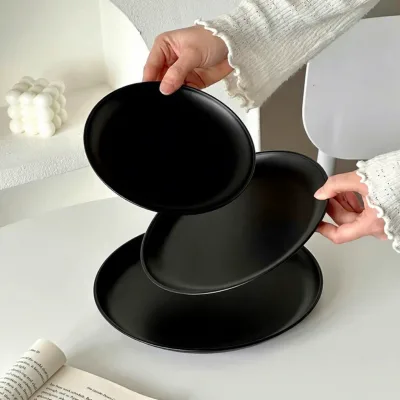 Korean-style Instagram Stainless Steel Black Barbecue Plate Outdoor Restaurant Household Shallow Plate Microwave