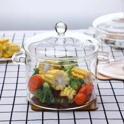 Wholesale 1900ml Clear Double Handle Heat Resistant Glass Cooking Pot on Stovetop