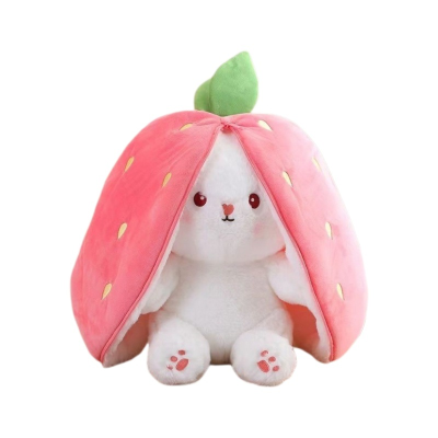 Strawberry Rabbit Stuffed Animal Toy Comforter with Fruit & Carrot Bunny Plush Toy Super Soft Cotton Plush Washed Stress Relief