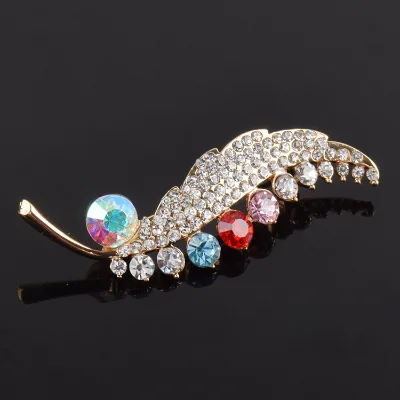 Trendy Simulated Crystal Leaf Brooches for Men Women's Classic Weddings Party Banquet Gold Plated Brooch Accessories