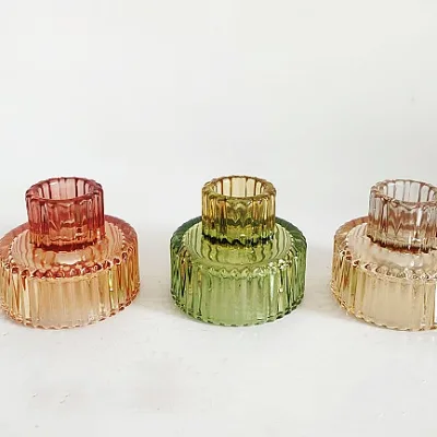 Candle Holder Stick Tray Translucent Fall Glass Ribbed Decor Wedding Home Table Kitchen Party Living Room Clear Colored