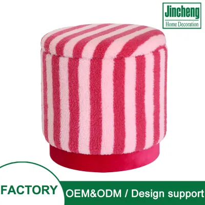 Custom Strapped Pattern Flurry Round Storage Ottoman with Removable Lid Multifunctional Seating Stool for Home and Living Room